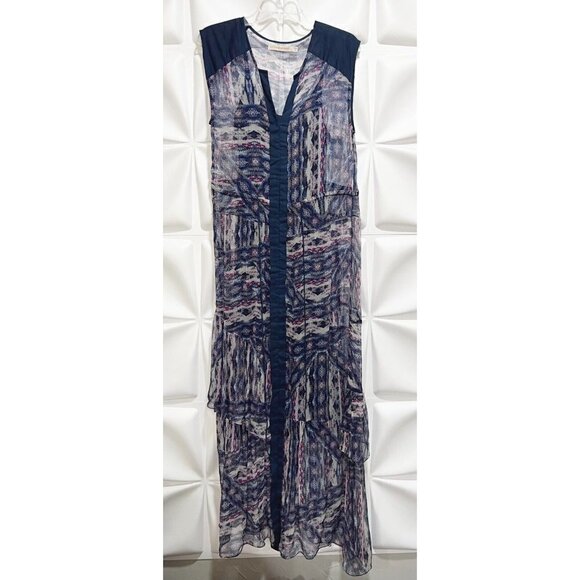 Of Two Minds Sz S Long Blue Chiffon Duca Maxi Dress from Calypso Drawstring - Picture 5 of 11